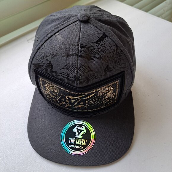 NEW TOP LEVEL Savage Snapback Hat Grey Black Gold Tiger Design 100% Cotton Claw - Picture 10 of 13